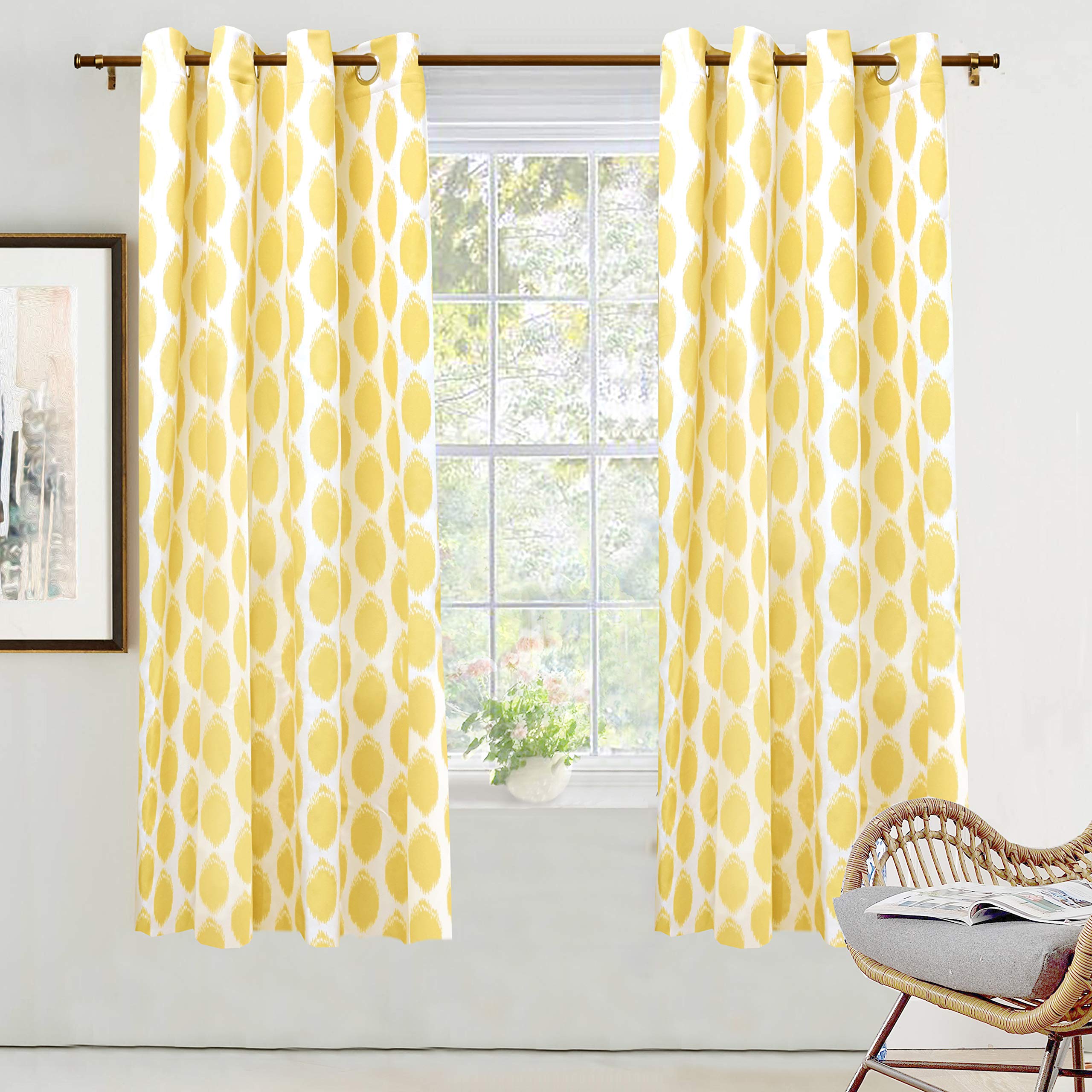 Driftaway Room Darkening Curtains For Living Room Bedroom 63 Inch Length Mid Century Modern Draperies Ikat Polka Dot Pattern The