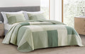 Chezmoi Collection Elm 3-Piece Chic Patchwork Quilt Set - Green Floral Striped Coverlet - Pre-Washed Cotton Lightweight Reversib