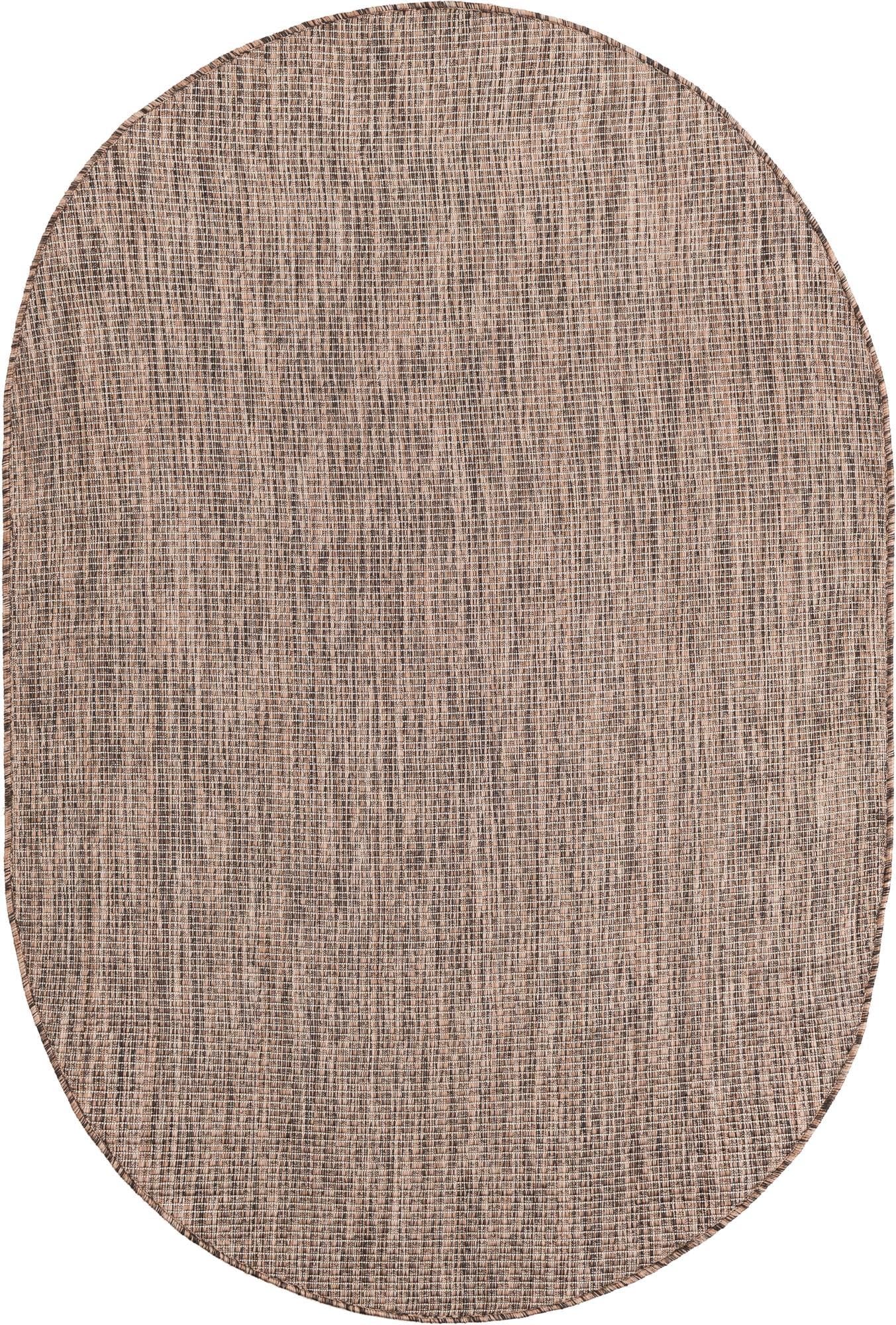 Unique Loom Outdoor Solid Collection Area Rug (4' 1'' X 6' 1'' Oval Light Brown/Ivory)