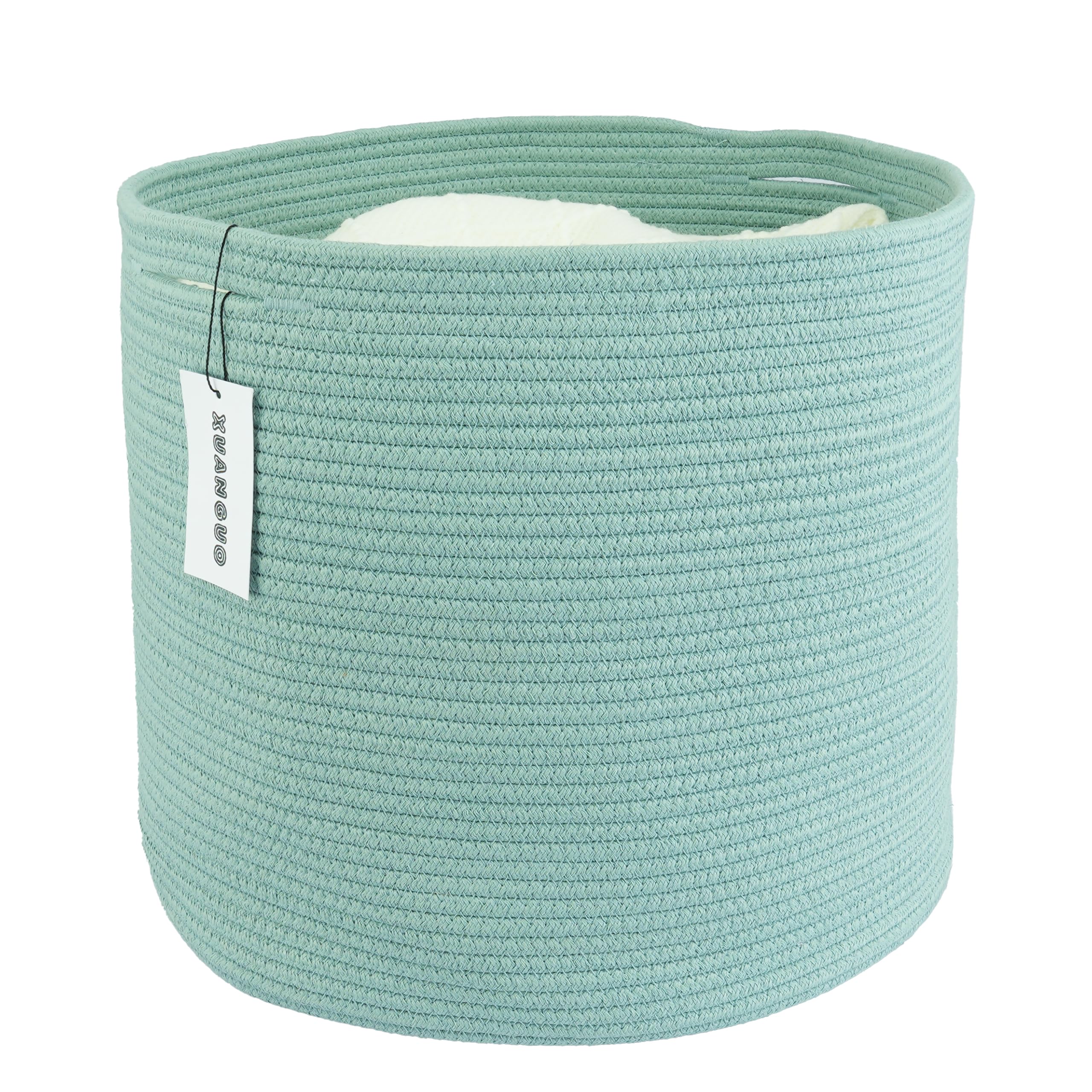 XUANGUO Cotton Rope Basket For Girls Boys Kids 16   X14    Baby Laundry Baskets Nursery Bin Round Woven Basket Organizer For Sto