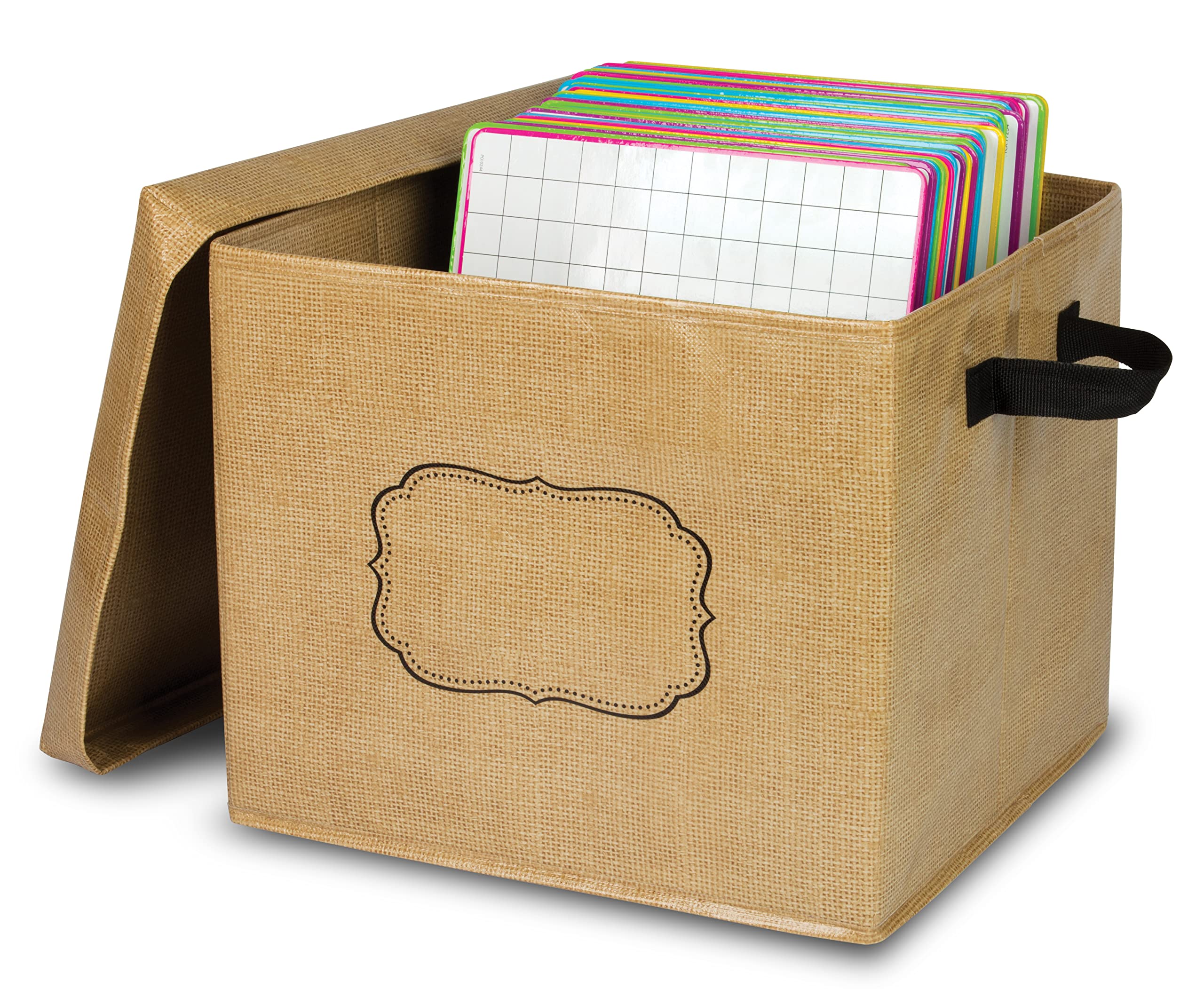 Burlap Storage Bin Box W/Lid