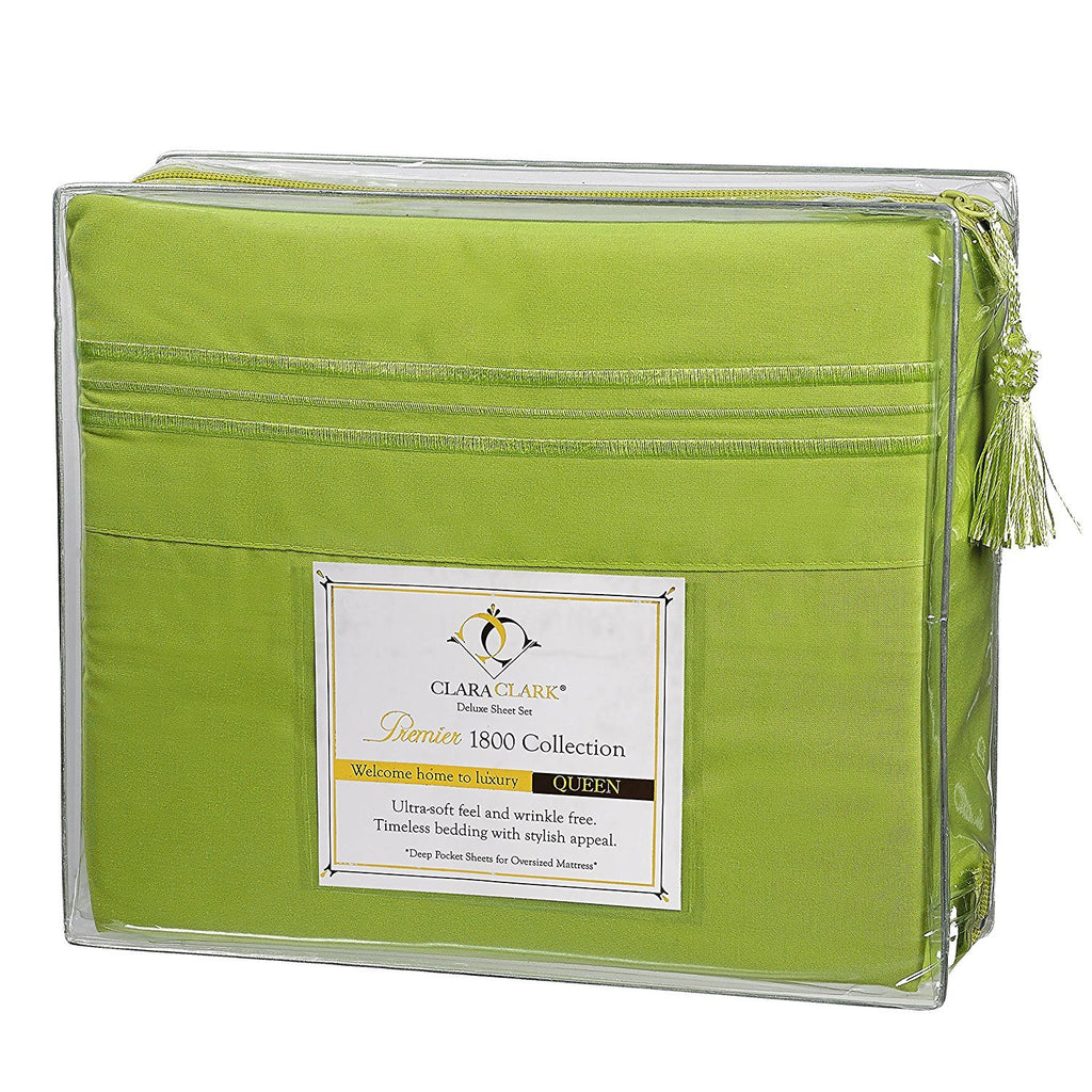 Clara Clark Bed Sheets, Premier 1800 Series 4 Piece Bed Sheet Set, Deep Pocket, Wrinkle, Fade, Stain Resistant, Luxury Soft Bedding Sheets & Pillowcases, California King, Garden Green
