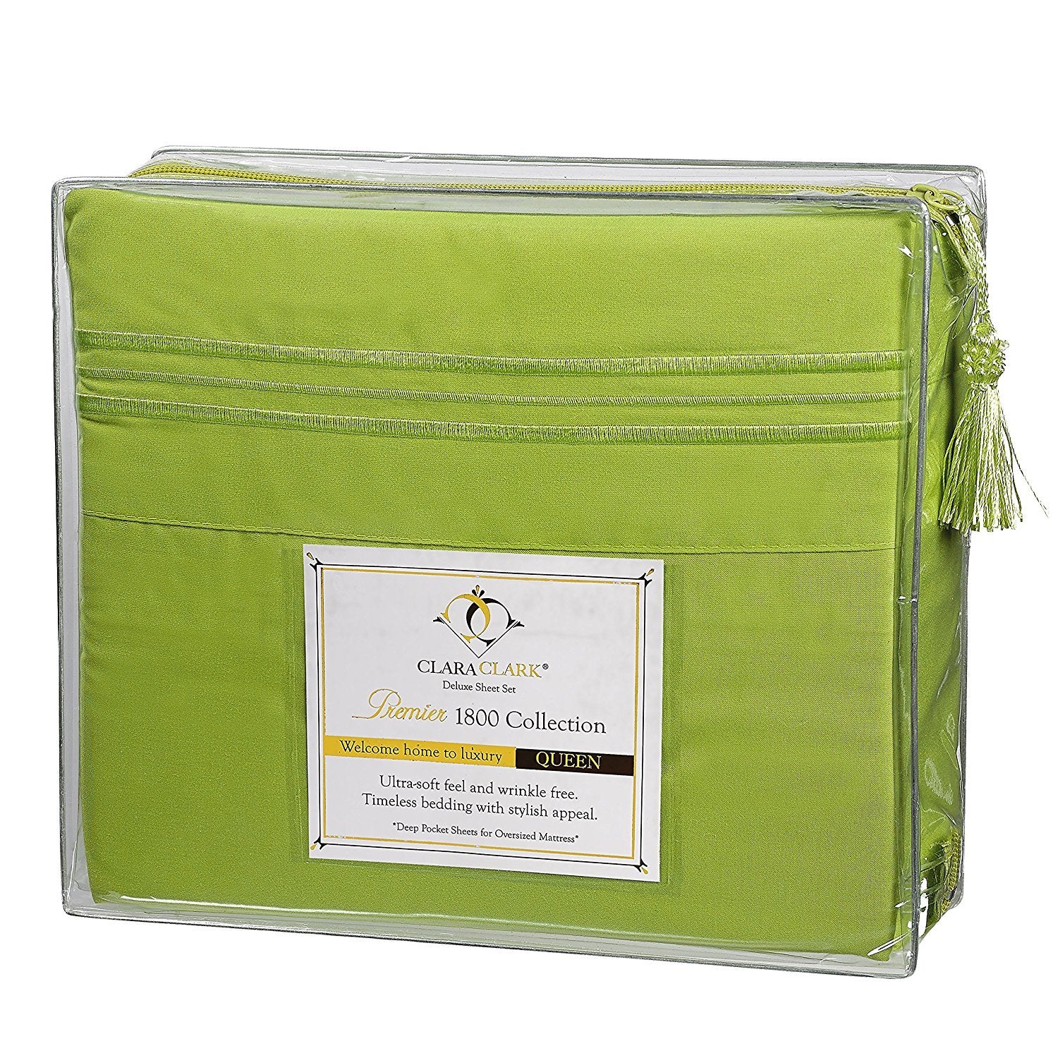 Clara Clark Bed Sheets, Premier 1800 Series 4 Piece Bed Sheet Set, Deep Pocket, Wrinkle, Fade, Stain Resistant, Luxury Soft Bedding Sheets & Pillowcases, California King, Garden Green