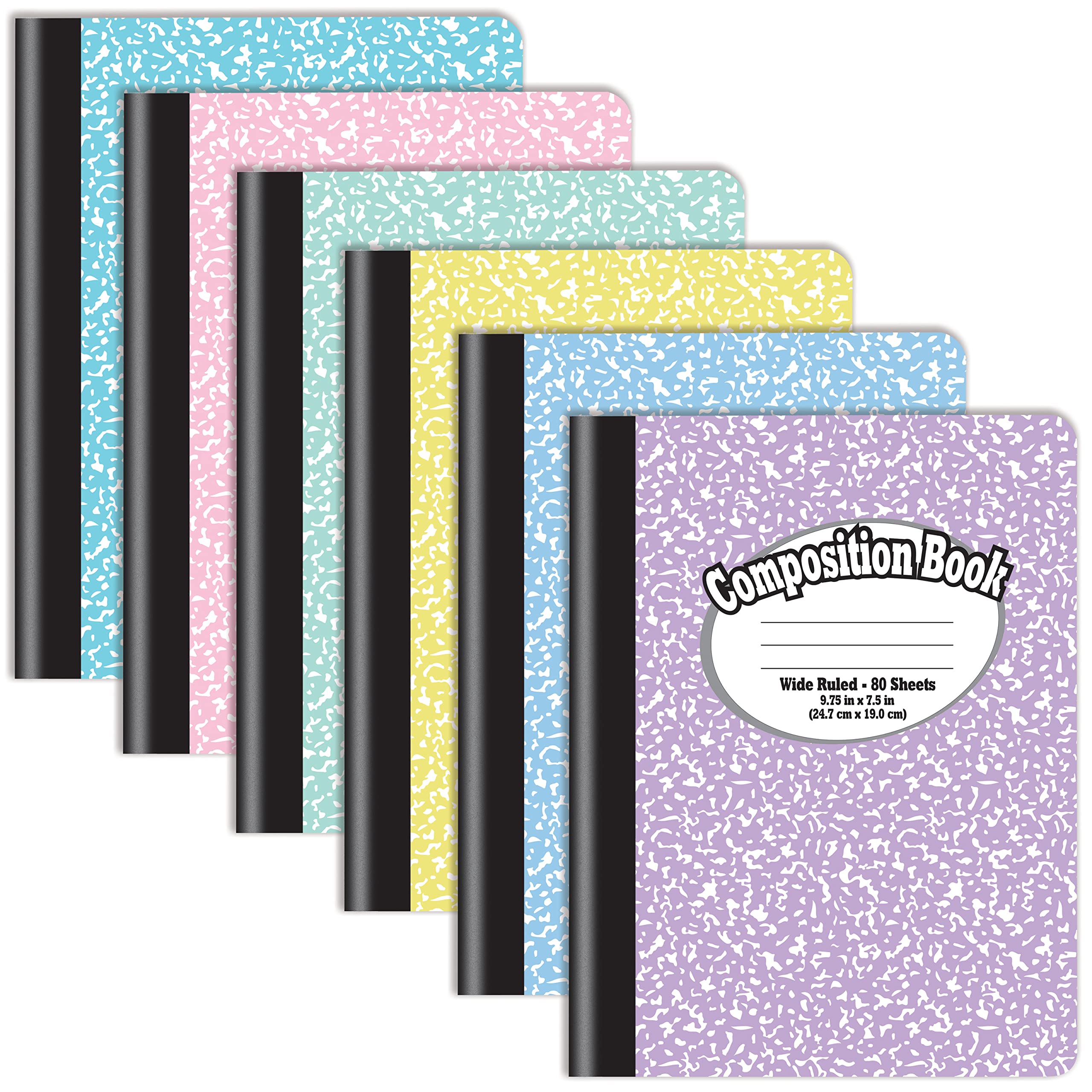 Better Office Products Composition Book Notebook, Hardcover, Assorted Pastel Covers, Wide Ruled (11/32-Inch), 80 Sheet, One Subj