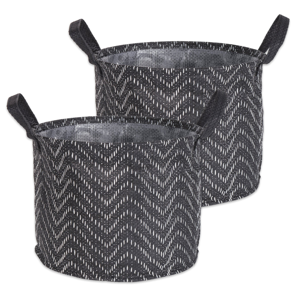 DII Collapsible Waterproof Chevron Laundry Bins, Small Round, Black/White, 2 Piece