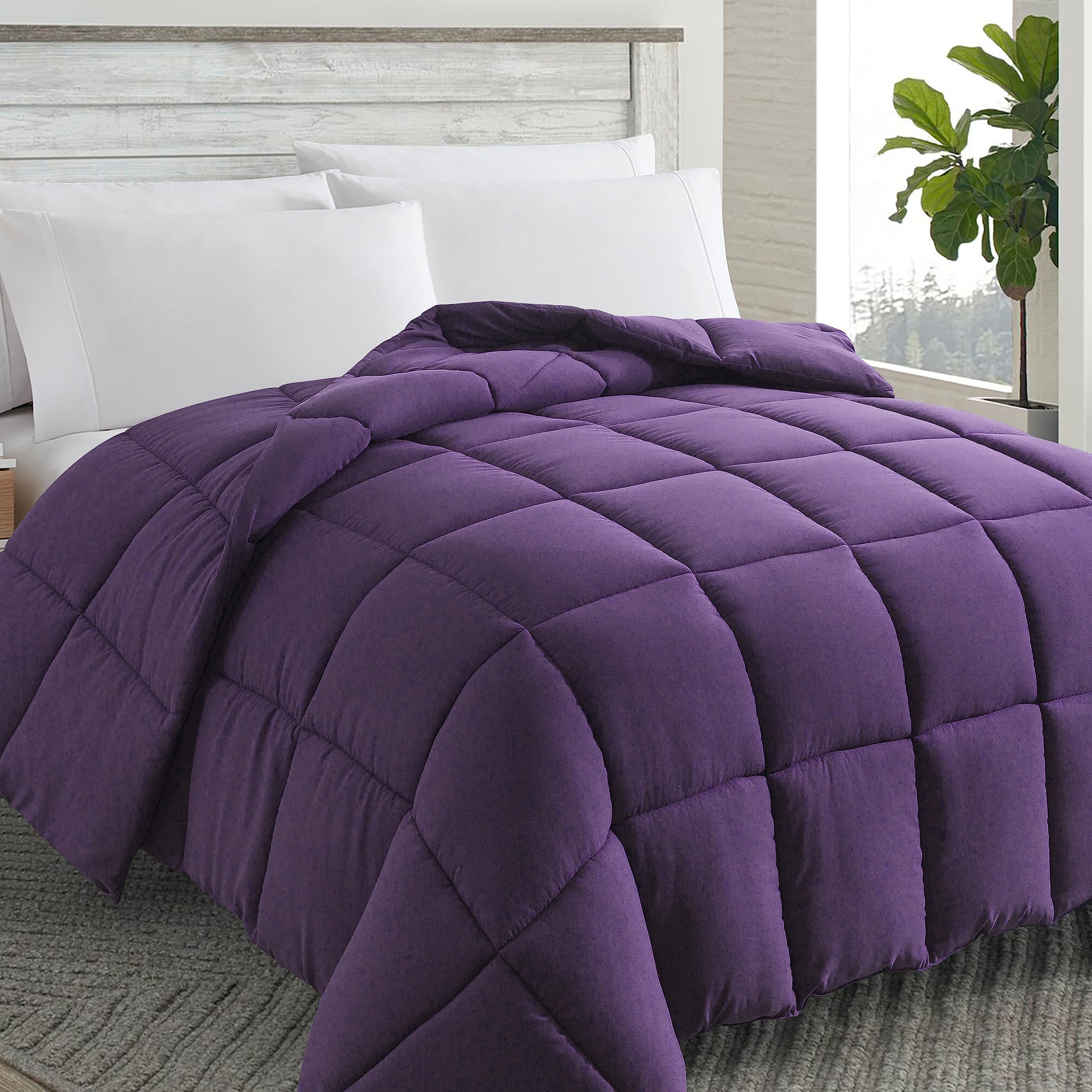 Cosybay Down Alternative Comforter (Purple, King) - All Season Soft Quilted King Size Bed Comforter - Duvet Insert With Corner T