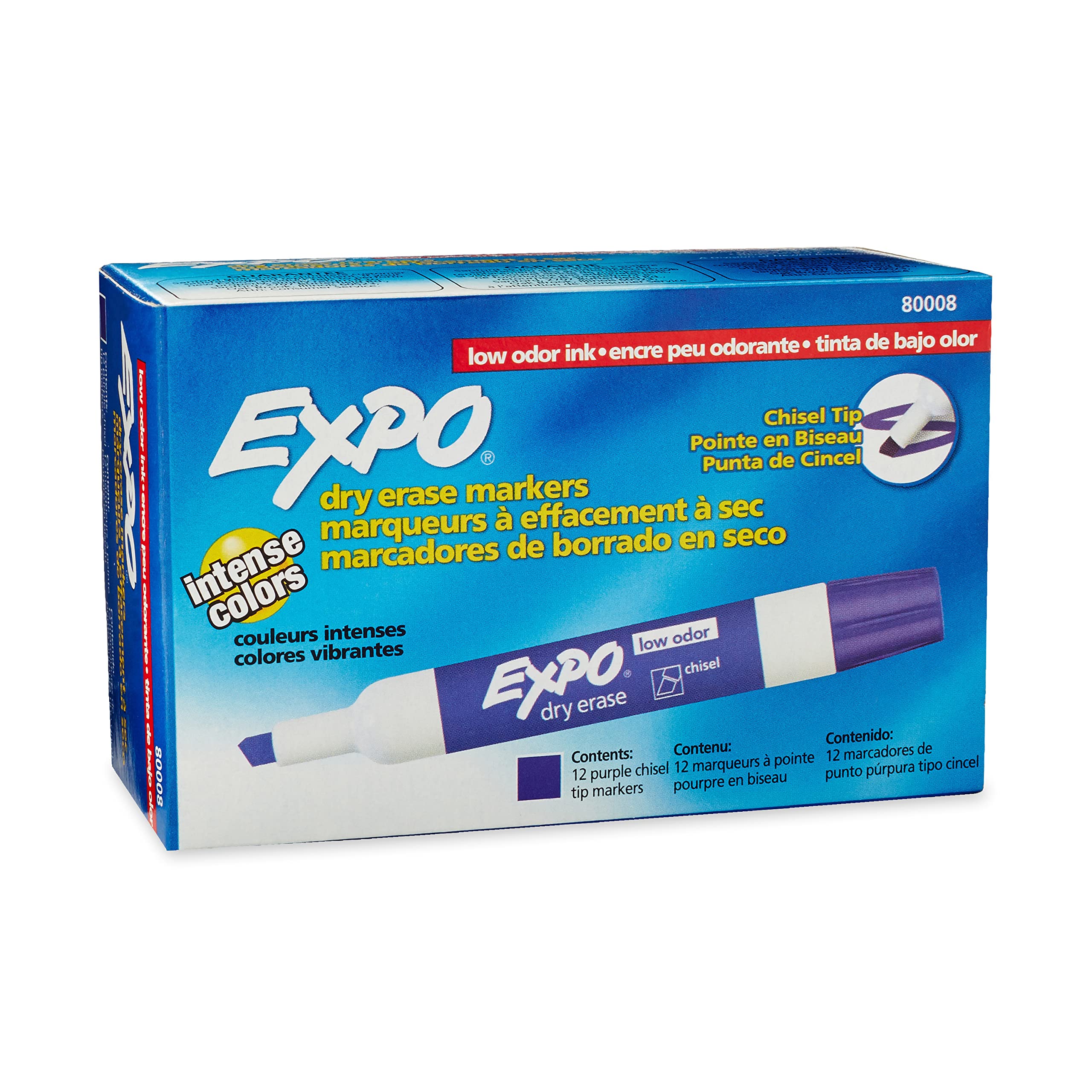 Expo 80008 Low-Odor Dry Erase Markers, Chisel Tip, Purple, 12-Count