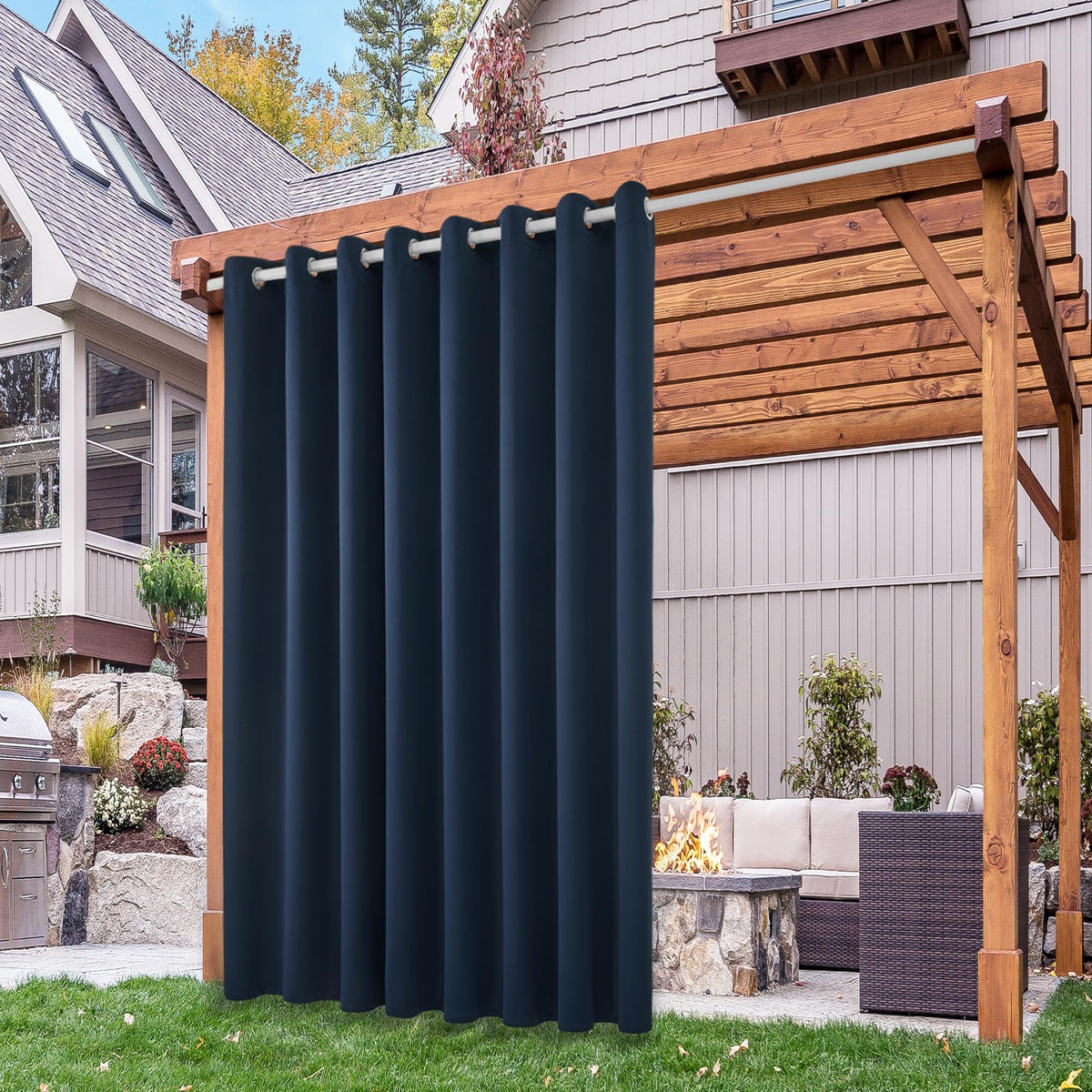 Deconovo Waterproof Outdoor 105 Wide Blackout Curtains For Patio 84 Inches Long, Indoor Navy Blue Grommet Blackout Curtains For