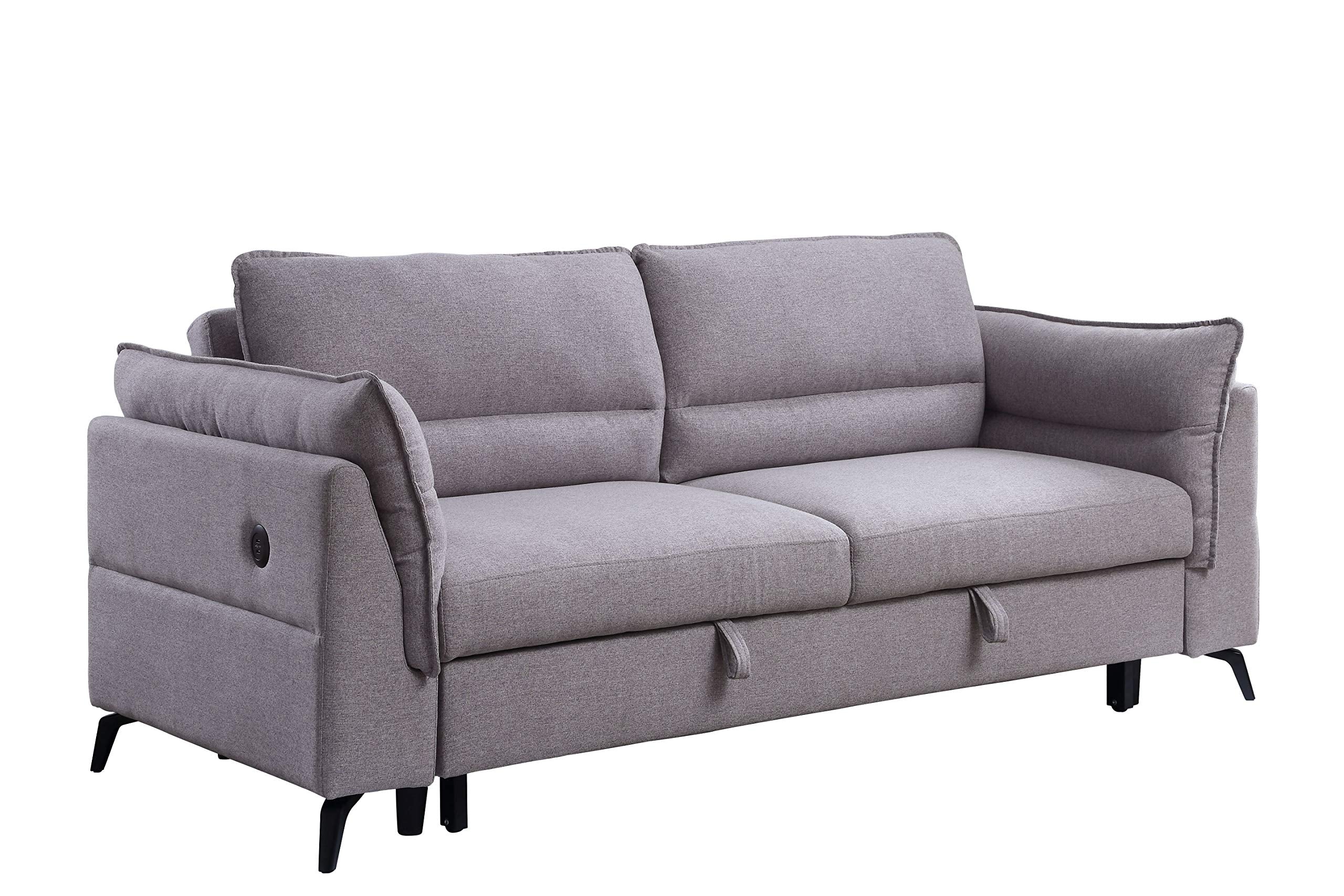 Acme Helaine Fabric Loose Back Sleeper Sofa with USB Port in Gray