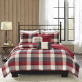 Madison Park Reversible Quilt Cabin Lifestyle Plaid Design - All Season, Breathable Coverlet Bedspread Bedding Set, Matching Shams, Full/Queen(90'X90'), Red 6 Piece