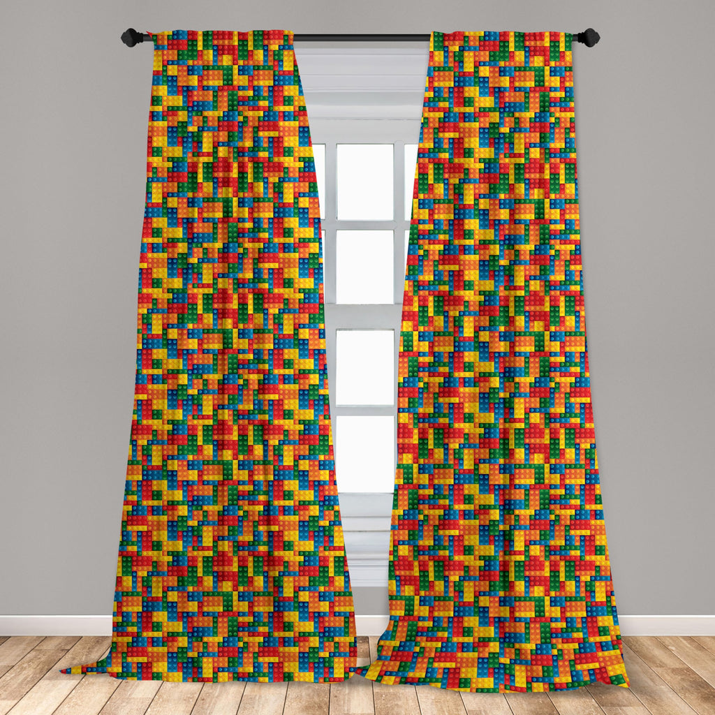 Ambesonne Building Blocks Window Curtains, Themed Digital Design Toy Dotted Matching Rectangles Print, Lightweight Decor 2-Panel