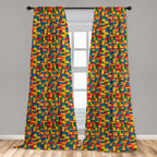 Ambesonne Building Blocks Window Curtains, Themed Digital Design Toy Dotted Matching Rectangles Print, Lightweight Decor 2-Panel