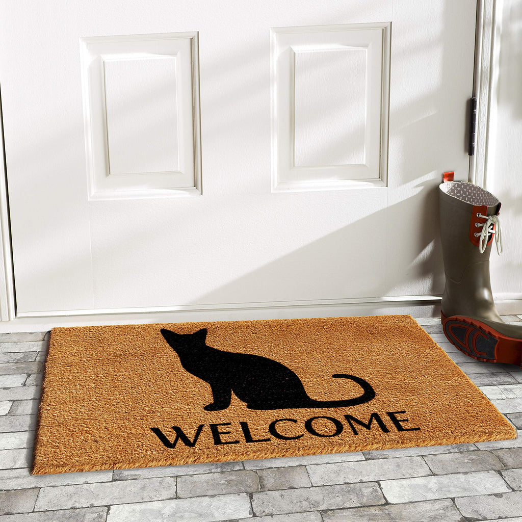 Calloway Mills Az103071729 Black Cat Welcome Doormat, 17' X 29', Natural/Black