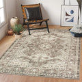 Rugland 4x6 Rug - Stain Resistant Washable Rug, Anti Slip Backing Rugs for Living Room, Vintage Tribal Area Rugs (TPR07-Ivory, 4