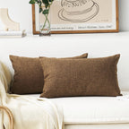 Home Brilliant Brown Pillow Covers Durable Textured Linen Oblong Throw Cushion Covers For Living Room, 12 X 20 Inch, 2 Pack