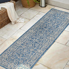Jonathan Y Smb103A-28 Palazzo Vine And Border Textured Weave Indoor/Outdoor Navy/Gray 2 Ft. X 8 Ft. Runner-Rug, Coastal,Easy-Cleaning,Hightraffic,Livingroom,Backyard, Non Shedding