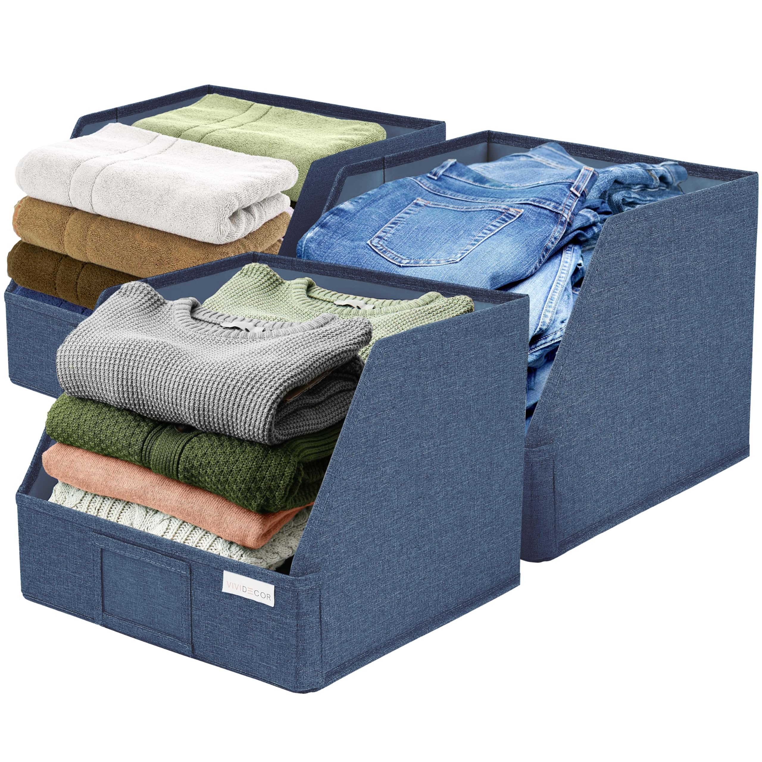 VIVIDECOR Trapezoid Storage Bins - 12x12x10 Fabric Storage Baskets, Collapsible Easy-Access Organiser Boxes for Baby Clothes, Ki
