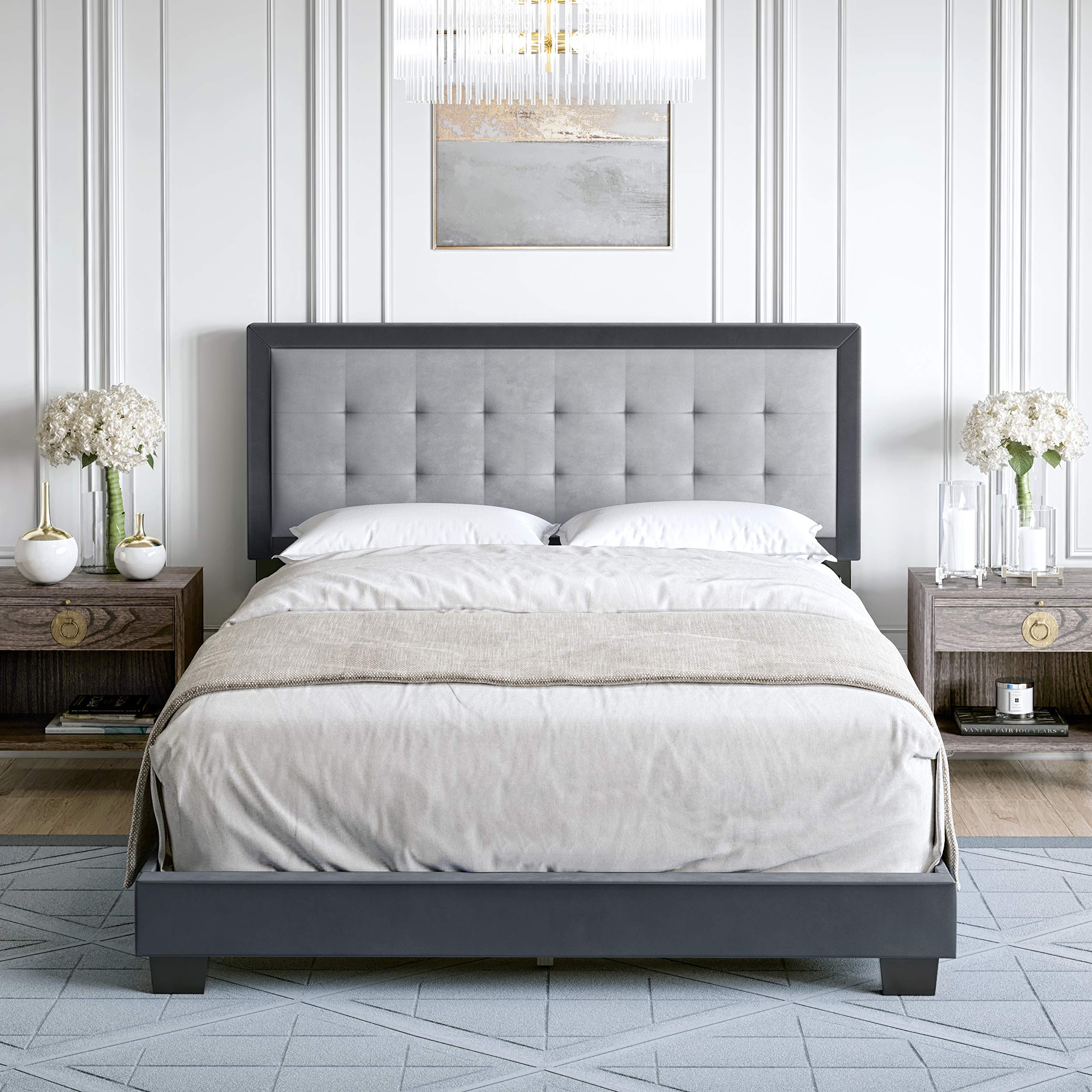 Boyd Sleep Pisa Upholstered Button Tufted Platform Bed Frame
