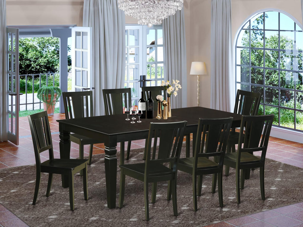 East West Furniture LGDU9-BLK-W 9 Piece Kitchen Table Set Includes a Rectangle Dining Table with Butterfly Leaf and 8 Dining Room Chairs, 42x84 Inch, Black