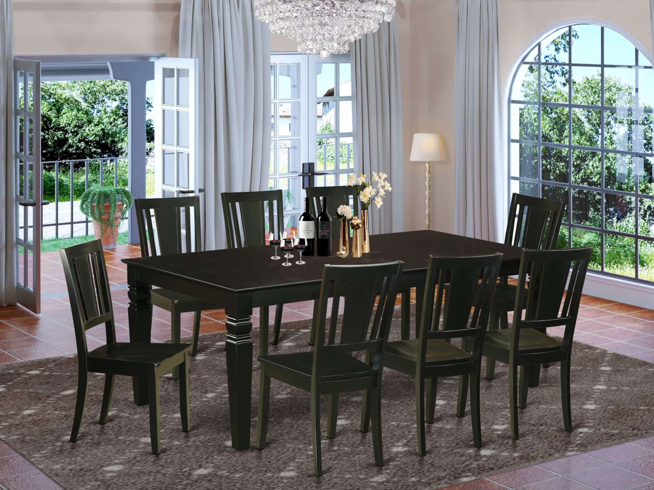 East West Furniture LGDU9-BLK-W 9 Piece Kitchen Table Set Includes a Rectangle Dining Table with Butterfly Leaf and 8 Dining Room Chairs, 42x84 Inch, Black