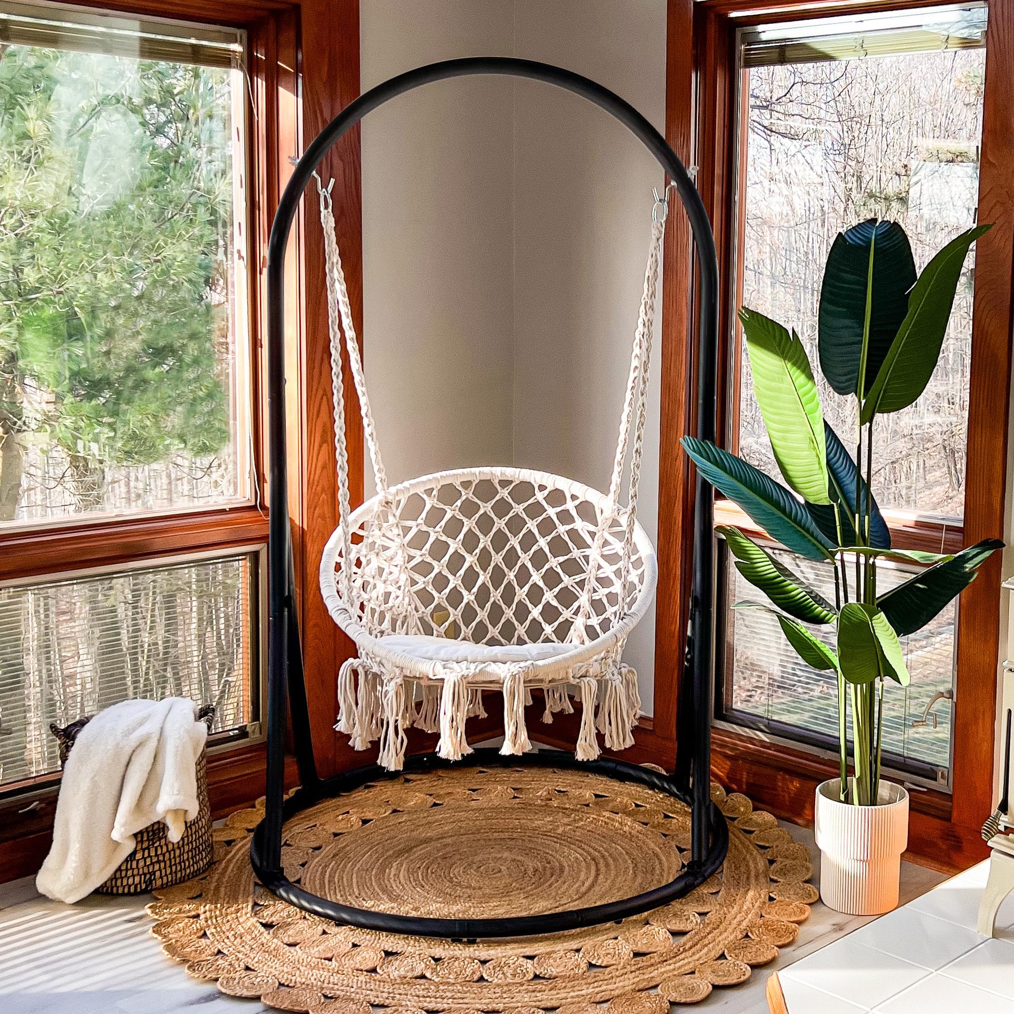 Suncreat Indoor Hammock Swing Chair With Stand, Hanging Chair Outdoor With Stand, 330 Lbs Capacity, Patent Pending, Grey