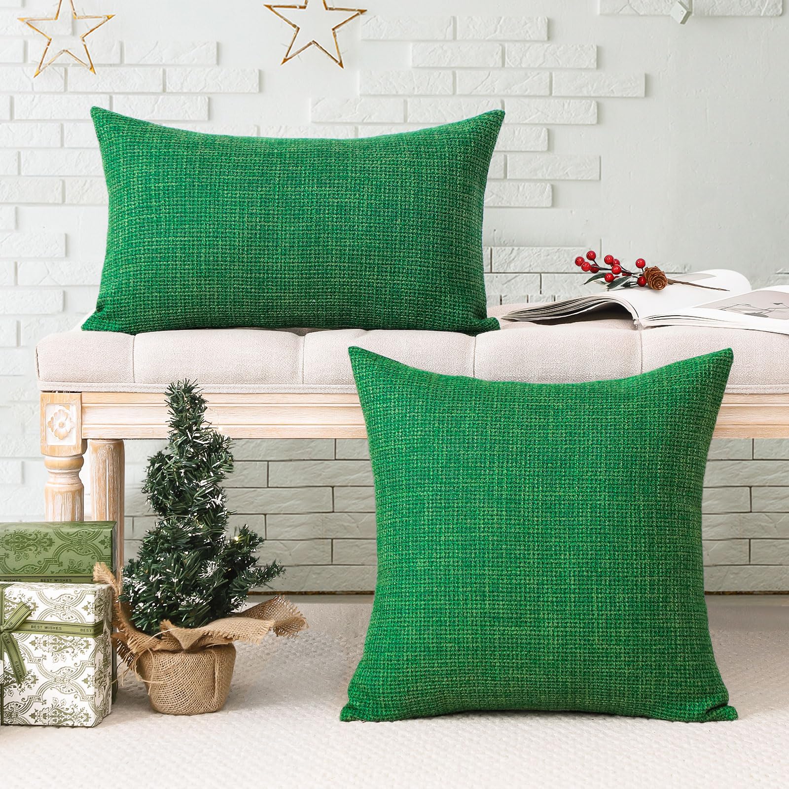 Otostar Linen Throw Pillow Covers Set Of 2 Decorative Lumbar Pillowcases Cushion Covers 16X24 Inch For Home Decor Sofa Bedroom Car 40 X 60 Cm Green