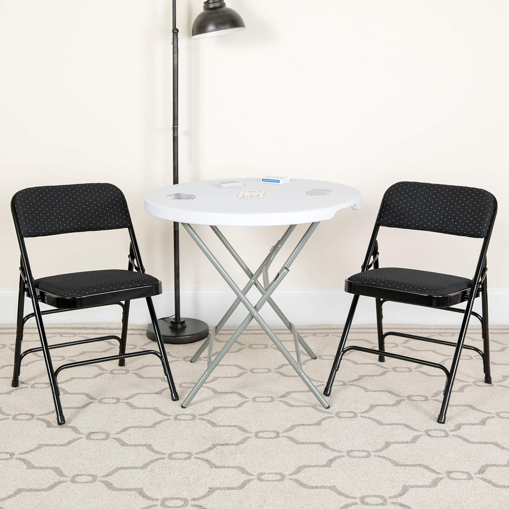 Flash Furniture HERCULES Series Curved Triple Braced & Double Hinged Black Patterned Fabric Metal Folding Chair