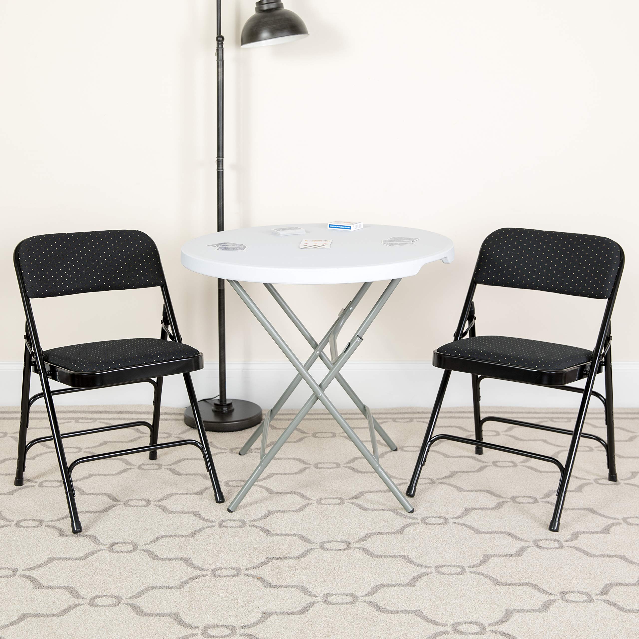 Flash Furniture HERCULES Series Curved Triple Braced & Double Hinged Black Patterned Fabric Metal Folding Chair