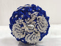 Abbie Home Sparkle Rhinestone Jewelry Bouquet - Satin Rose with Peacock Butterfly Brooches Bride Bridesmaids Wedding Flower (Roy