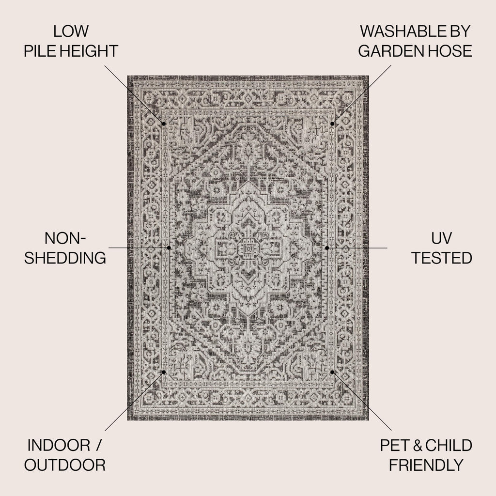 Jonathan Y Smb101D-4 Sinjuri Medallion Textured Weave Indoor/Outdoor Gray/Black 4 Ft. X 6 Ft. Area-Rug, Coastal,Easy-Cleaning,Forhightraffic,Kitchen,Livingroom,Backyard, Non Shedding
