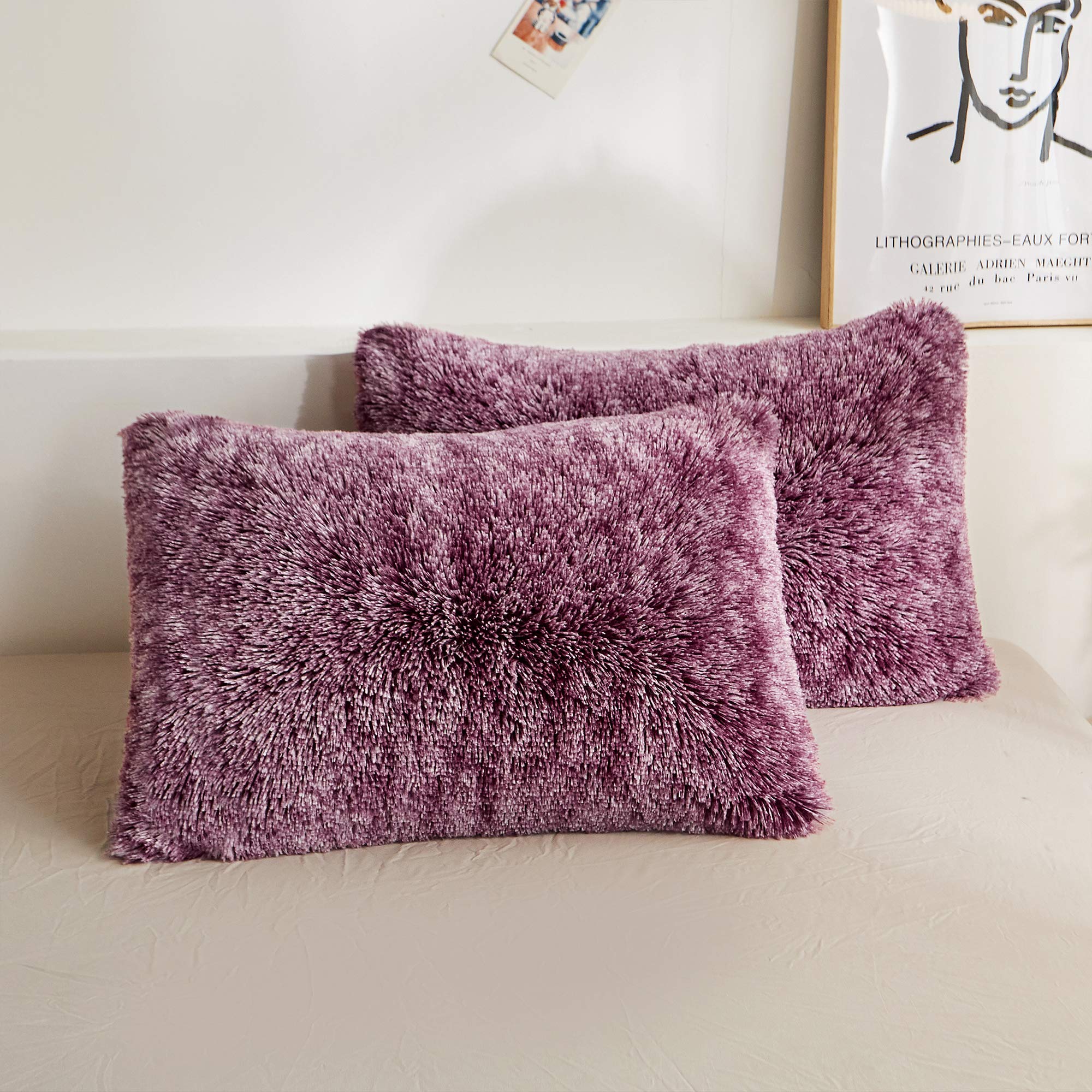 Xege Faux Fur Throw Pillow Cases, Plush Shaggy Ultra Soft Pillow Covers, Fluffy Velvet Decorative Pillowcases, Furry Fuzzy Pillo
