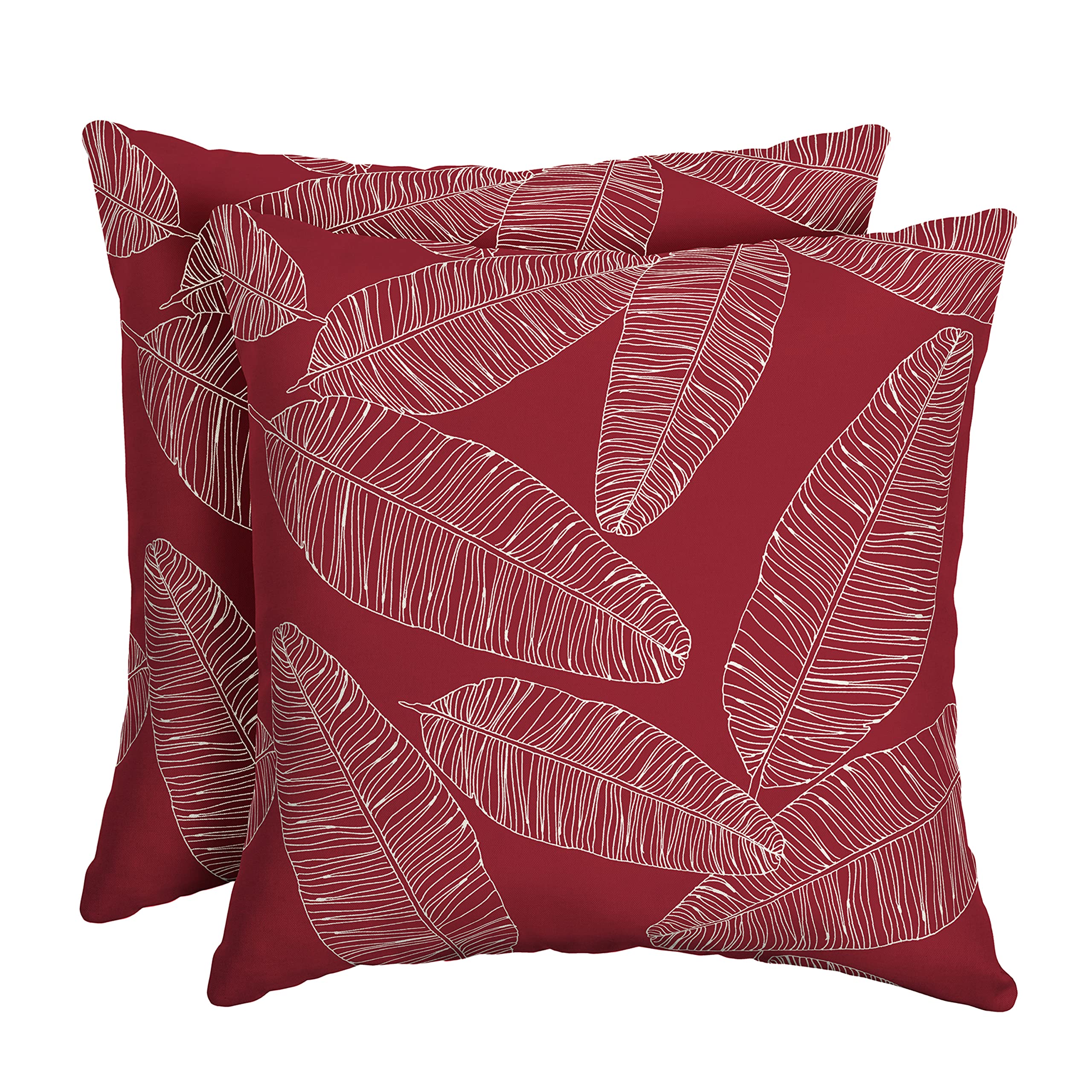 Arden Outdoor Toss Pillow, Set Of 2, 16 X 16, Rain-Proof, Fade Resistant 16 X 16, Red Leaf Palm