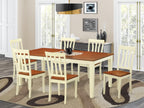 East West Furniture QUAN7-WHI-W 7 Piece Dining Table Set Consist of a Rectangle Dinner Table with Butterfly Leaf and 6 Dining Room Chairs, 40x78 Inch, Buttermilk & Cherry