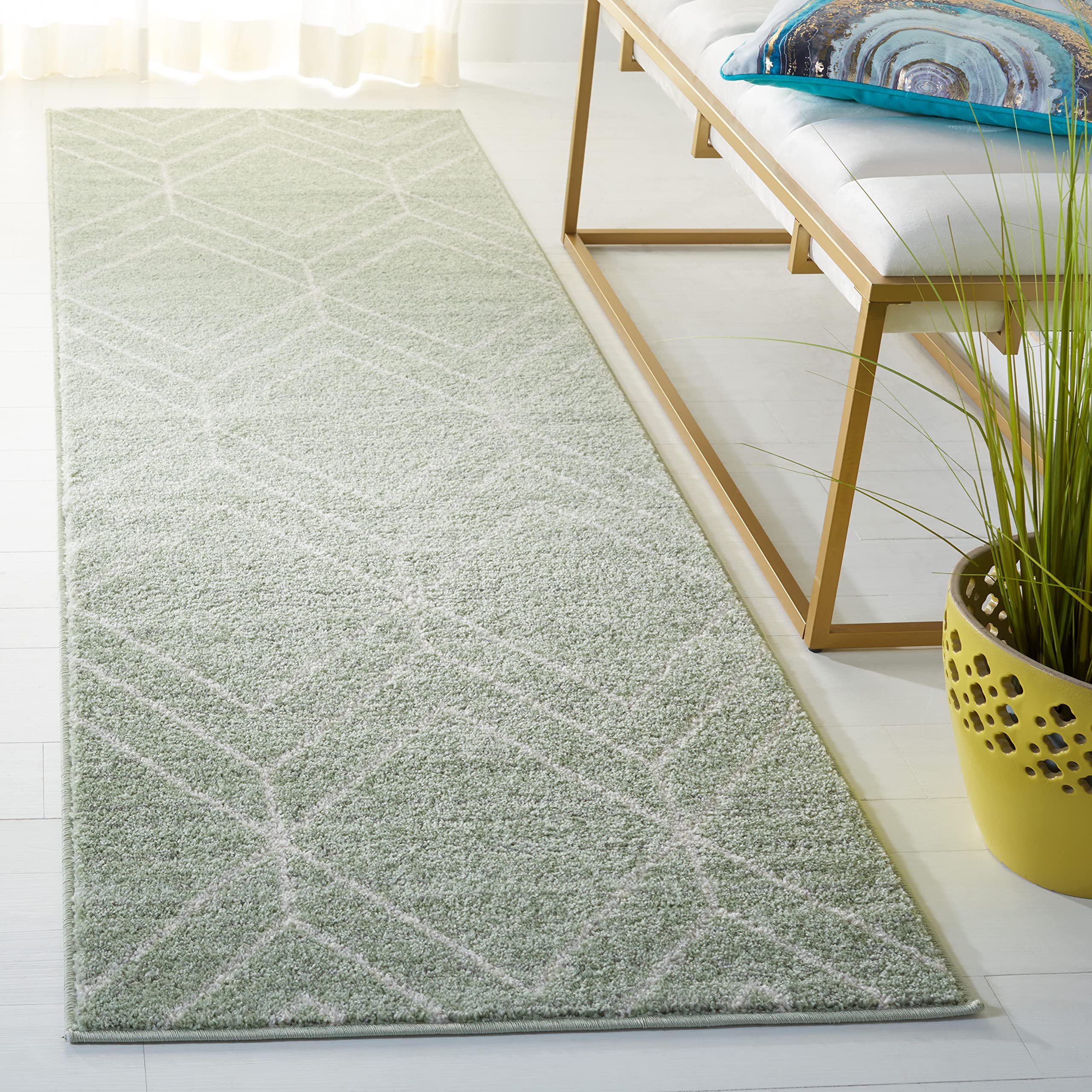 SAFAVIEH Adirondack Collection Runner Rug - 26 x 8, Sage & Ivory, Modern Geometric Design, Non-Shedding & Easy Care, Ideal for