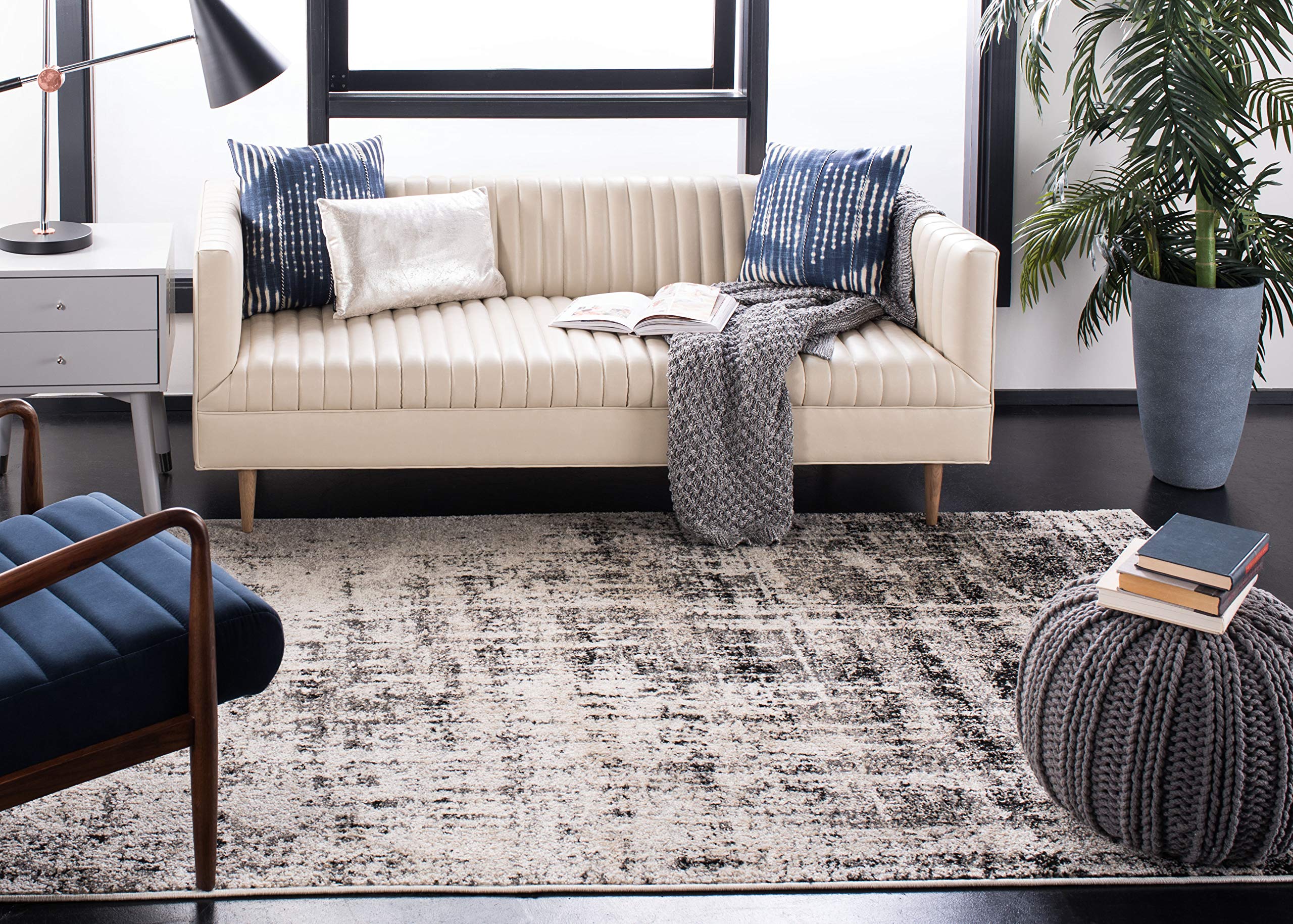 Safavieh Adirondack Collection Area Rug - 9' X 12', Silver & Black, Modern Abstract Design, Non-Shedding & Easy Care, Ideal For