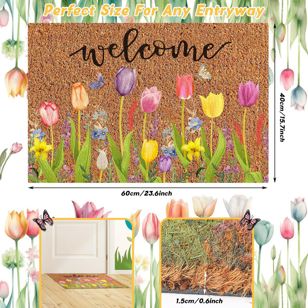 Ceenna Spring Welcome Doormat Indoor Spring Door Mat Coir Flowers Butterfly Mat Non Slip Front Porch Rugs For Home Entrance Deco