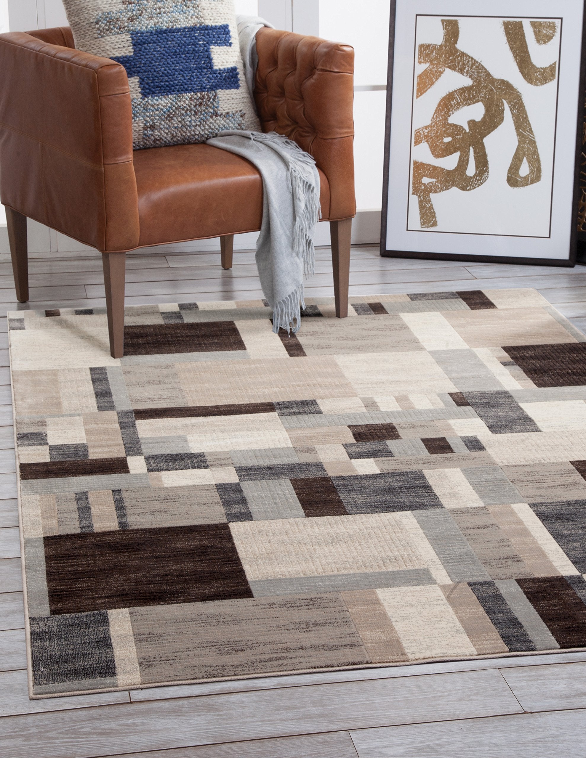 Si Area Rugs Sonoma Machine Made Area Rug, 5-Feet 3-Inch By 7-Feet 6-Inch, Charcoal/Ivory/Grey