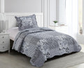 Brilliant Sunshine Grey Flowers Patchwork, 2-Piece Quilt Set With 1 Sham, Reversible Bedspread, Soft Lightweight Coverlet, All-Season, Twin, Grey