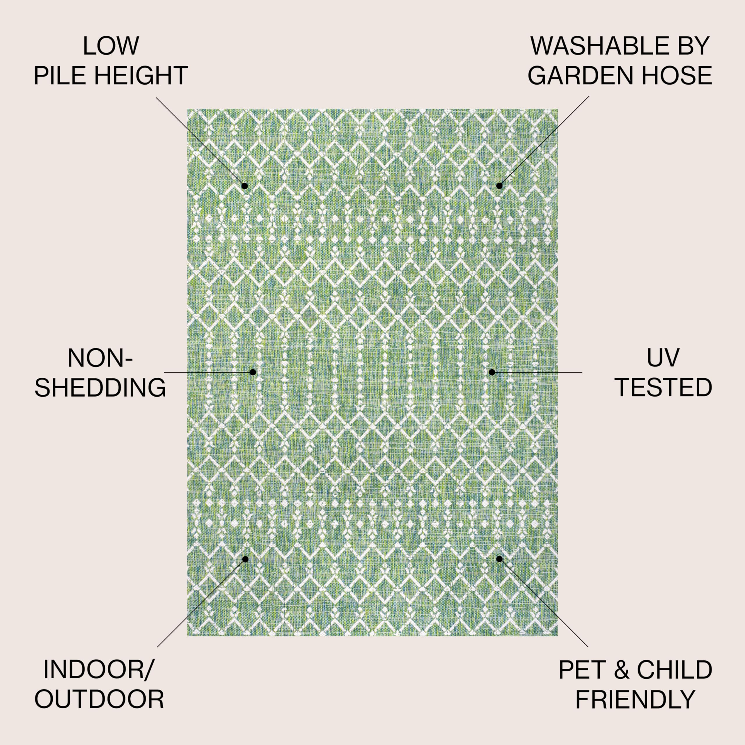 Jonathan Y Smb108L-8 Ourika Moroccan Geometric Textured Weave Indoor Outdoor Area-Rug, Bohemian Rustic Scandinavian Easy-Cleaning,Bedroom,Kitchen,Backyard,Patio,Non Shedding, 8 X 10, Green/Cream