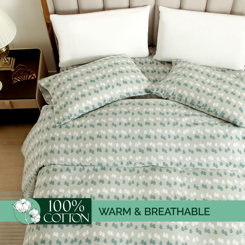 Elegant Comfort Ultra Soft 4-Piece 100% Turkish Cotton Flannel Sheet Set - Holiday Christmas Flannel Sheets, Warm And Cozy Premium Quality, Deep Pocket Fitted Sheet- Twin, Double Tree