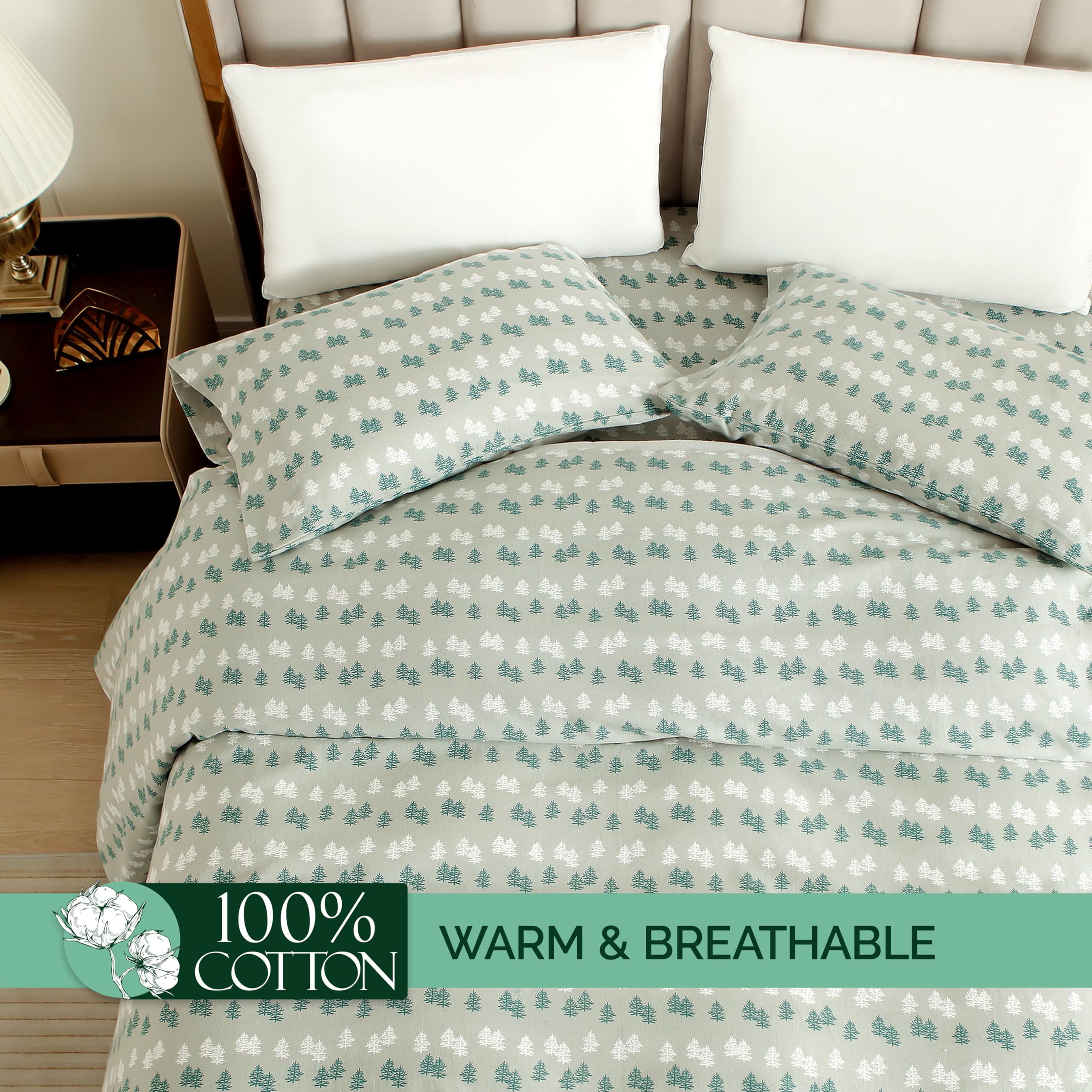 Elegant Comfort Ultra Soft 4-Piece 100% Turkish Cotton Flannel Sheet Set - Holiday Christmas Flannel Sheets, Warm And Cozy Premium Quality, Deep Pocket Fitted Sheet- Twin, Double Tree