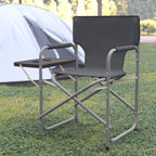 Flash Furniture Benjamin Folding Directors Camping Chair - Portable Gray Sports Chair with Cupholder Side Table - Indoor/Outdoor Steel Tube Framed Foldable Chair