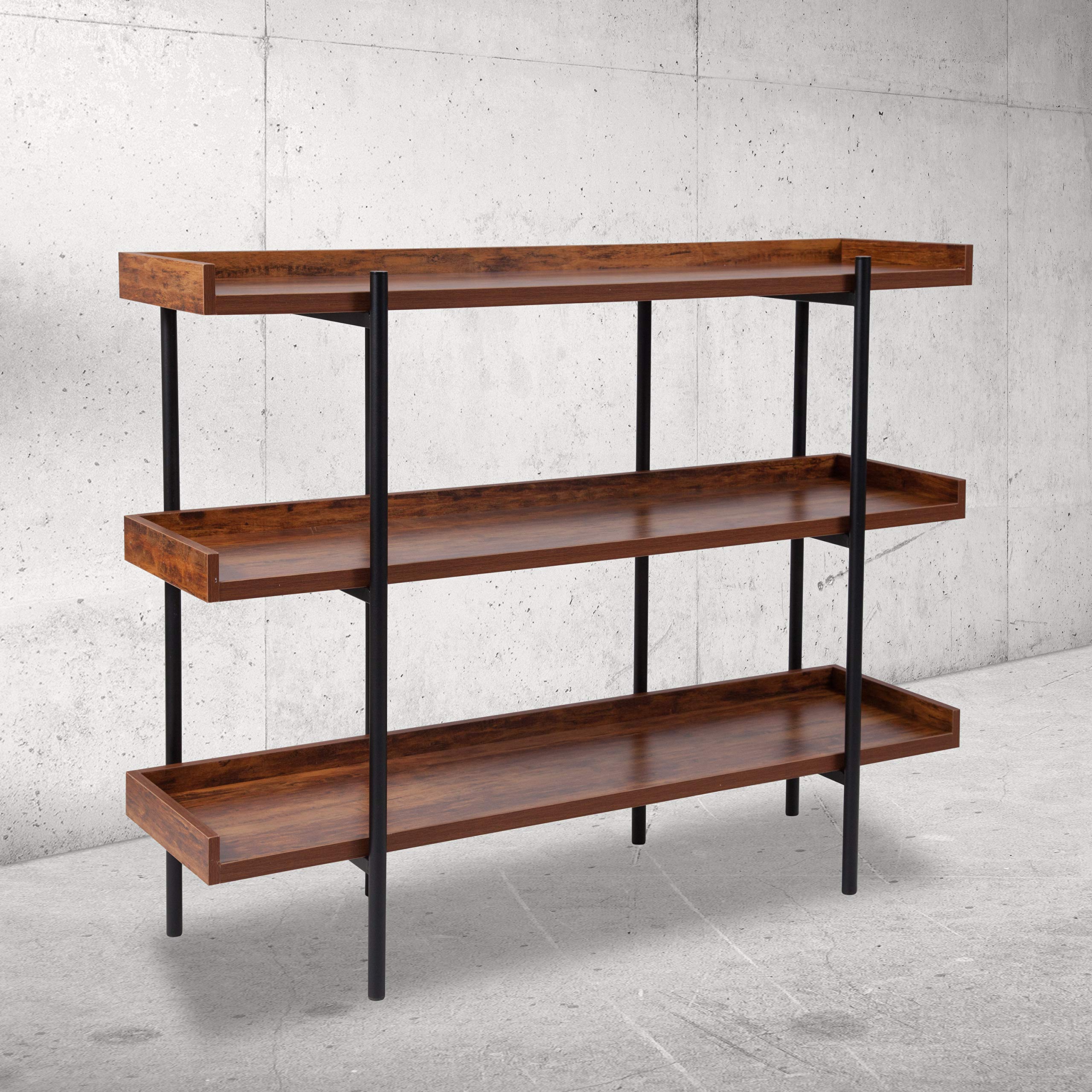 Flash Furniture Mayfair 3 Shelf 35'H Storage Display Unit Bookcase With Black Metal Frame In Rustic Wood Grain Finish