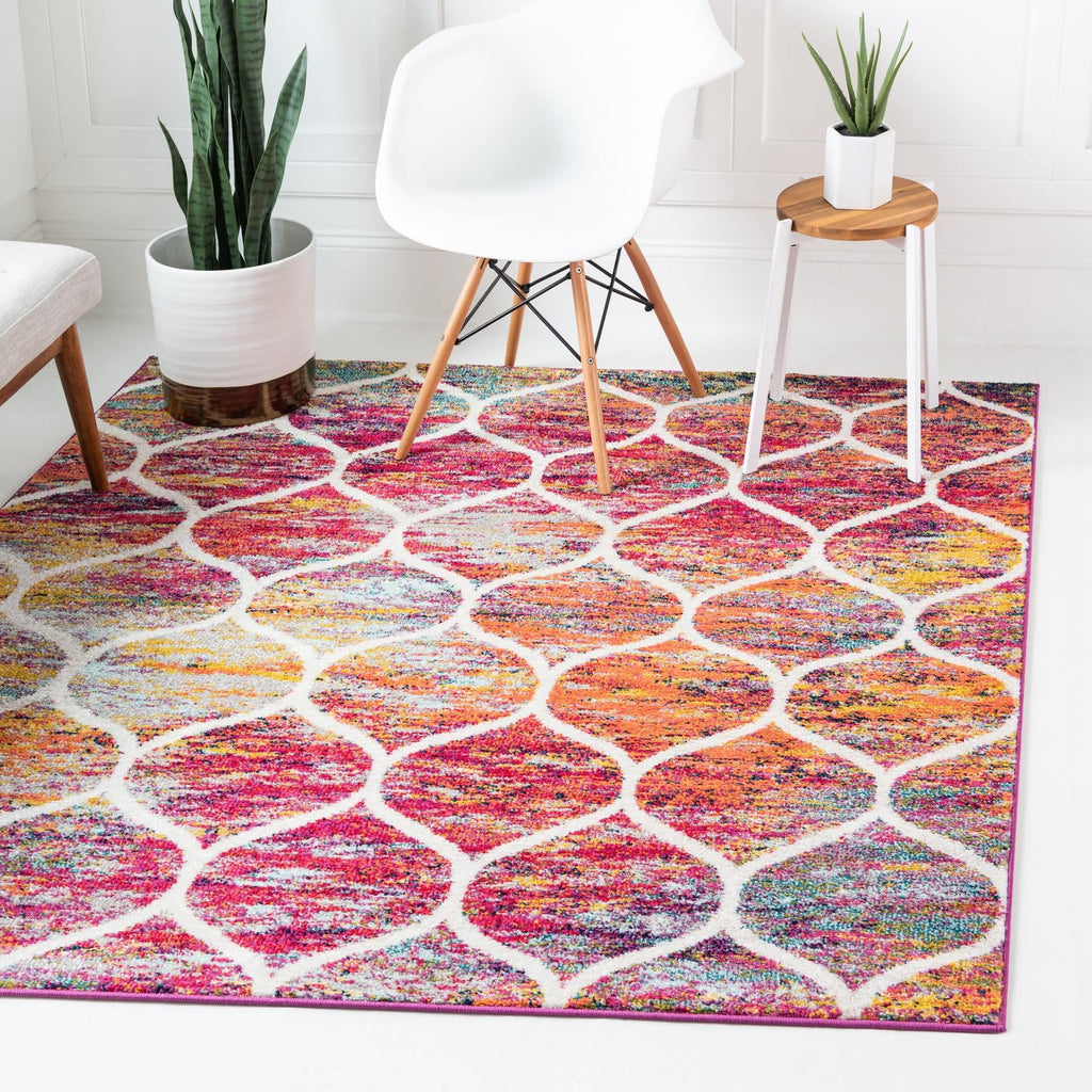 Unique Loom Trellis Frieze Collection Area Rug - Rounded (4' Square, Multi/ Black)