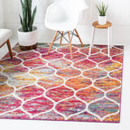 Unique Loom Trellis Frieze Collection Area Rug - Rounded (4' Square, Multi/ Black)