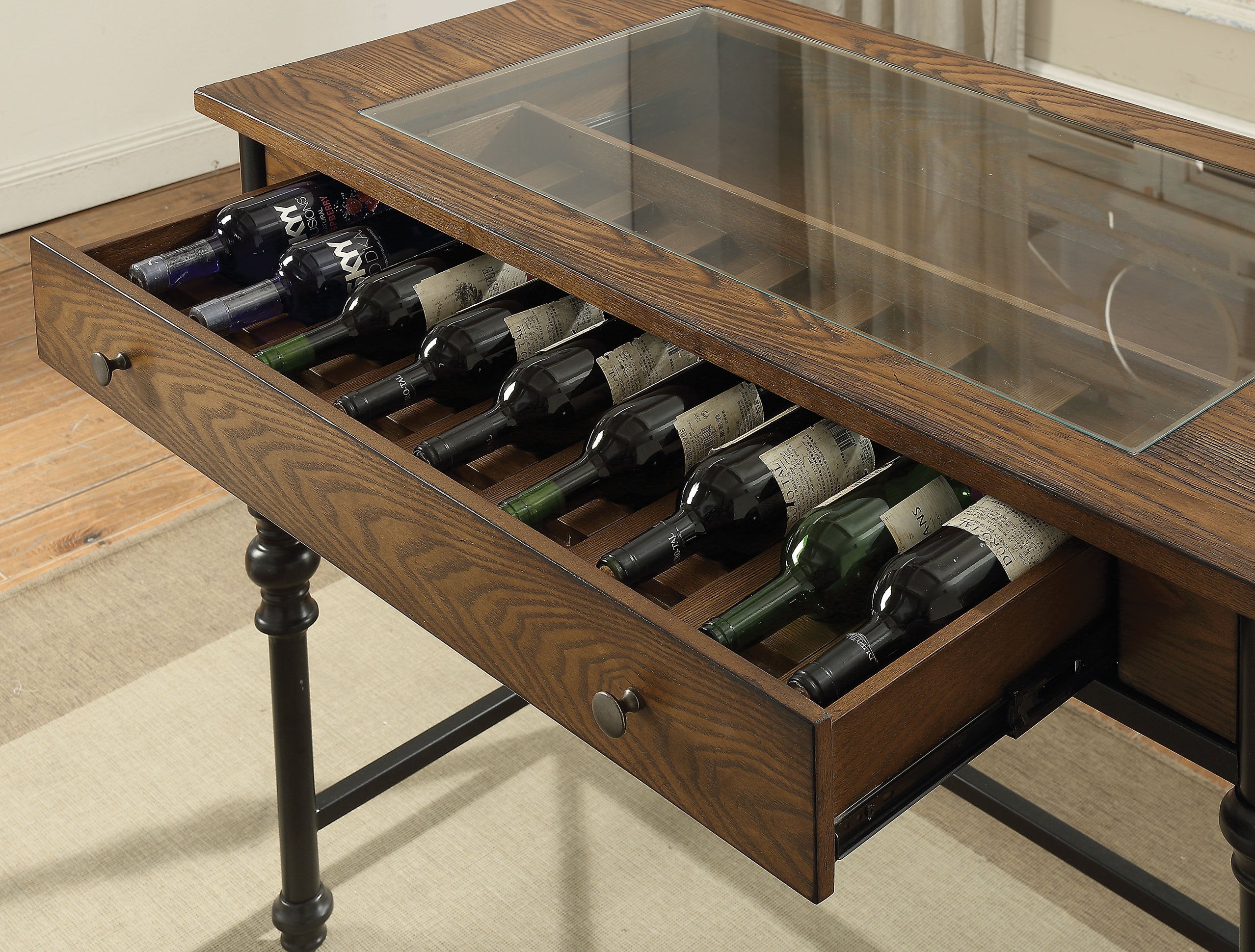 Acme Jalisa 1-Drawer Glass Top Wooden Bar Table - Thumbnail 2