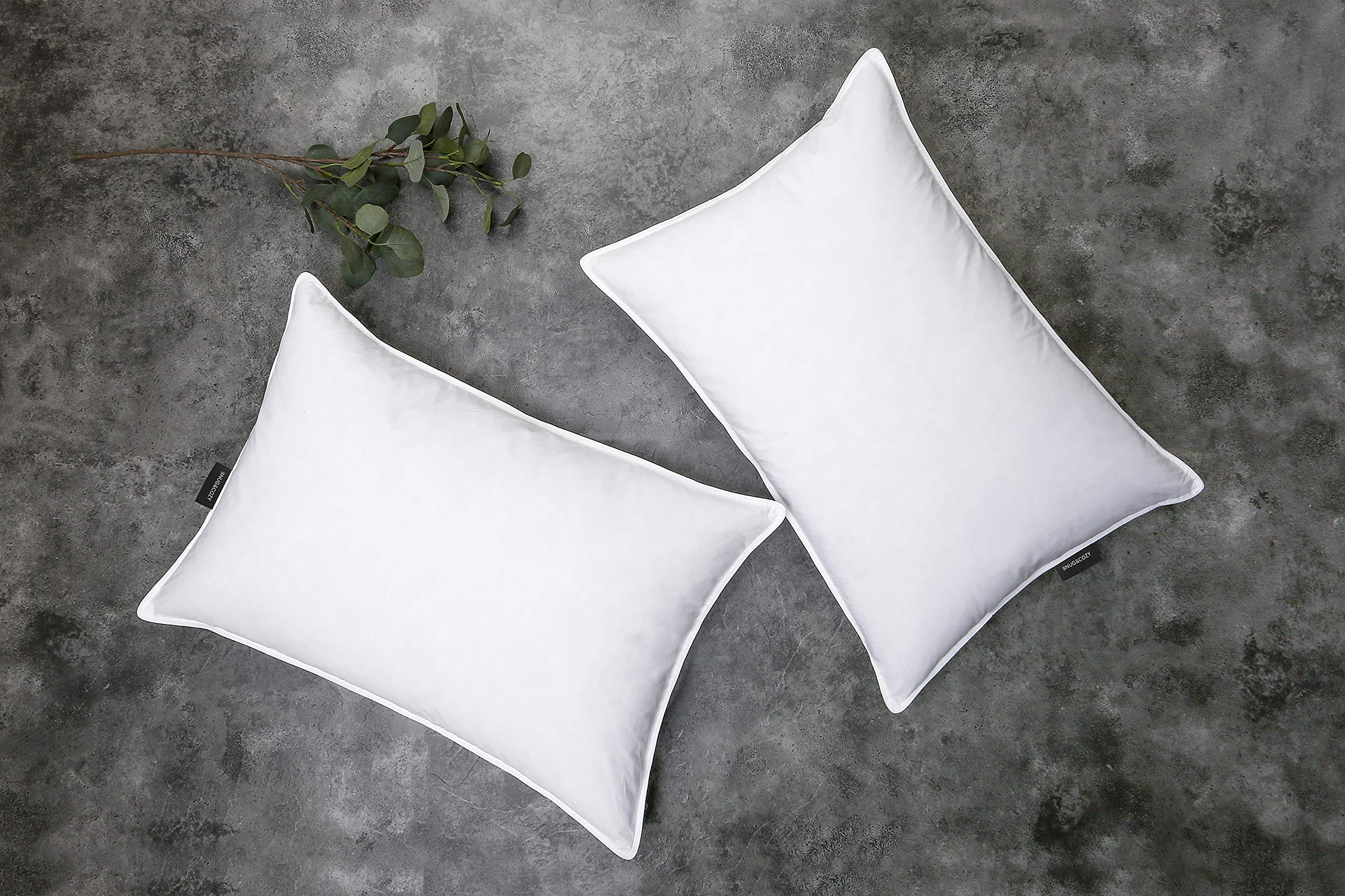 Snug&Cozy Grey Goose Feather Down Pillows For Sleeping(2 Pack)- Standard Size(20In   26In), Goose Feather&Down Filling, 100% Cot