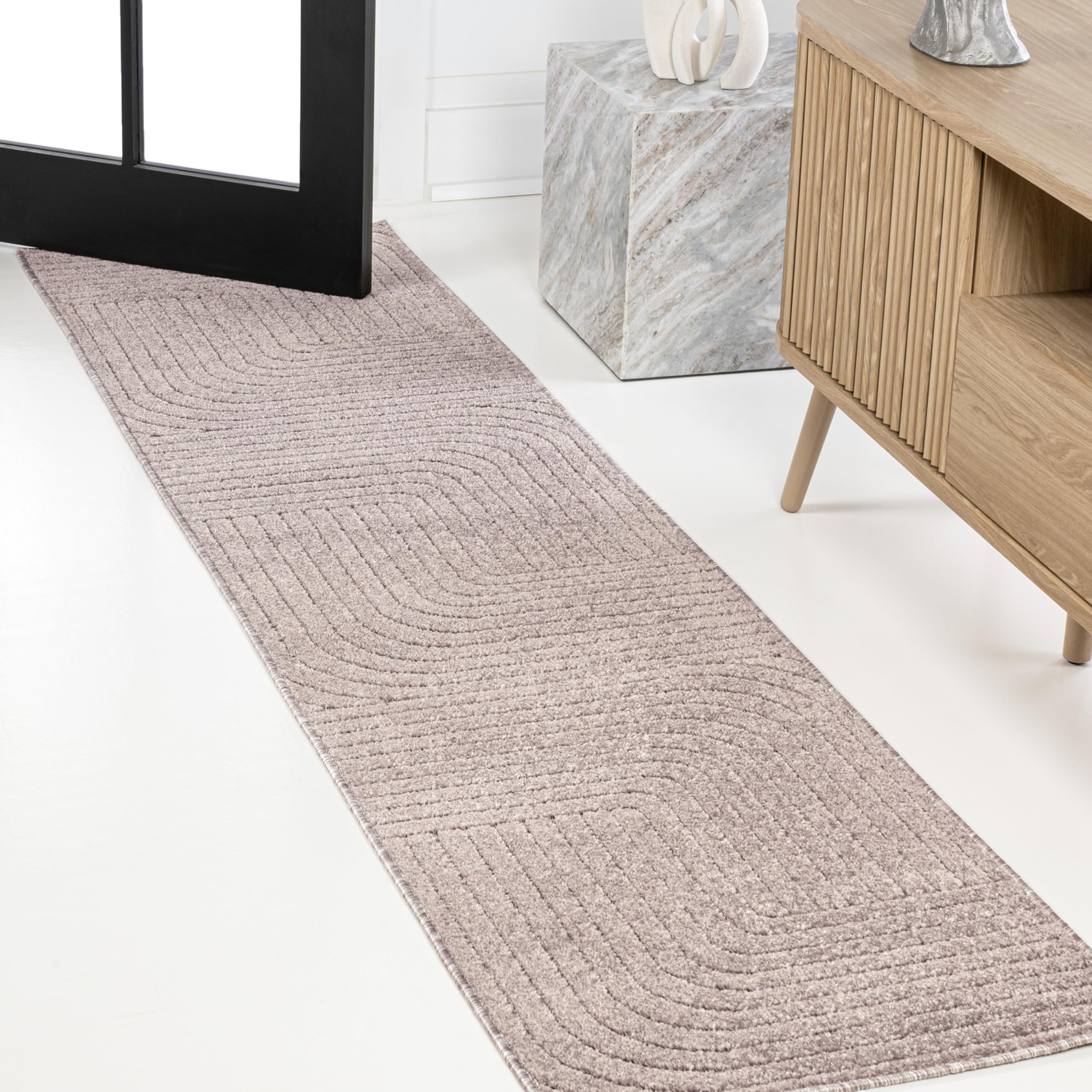 JONATHAN Y SCN101C-28 Odense High-Low Minimalist Angle Geometric Light Taupe 2 ft. x 8 ft. Indoor/Outdoor Runner Rug for Patio, 