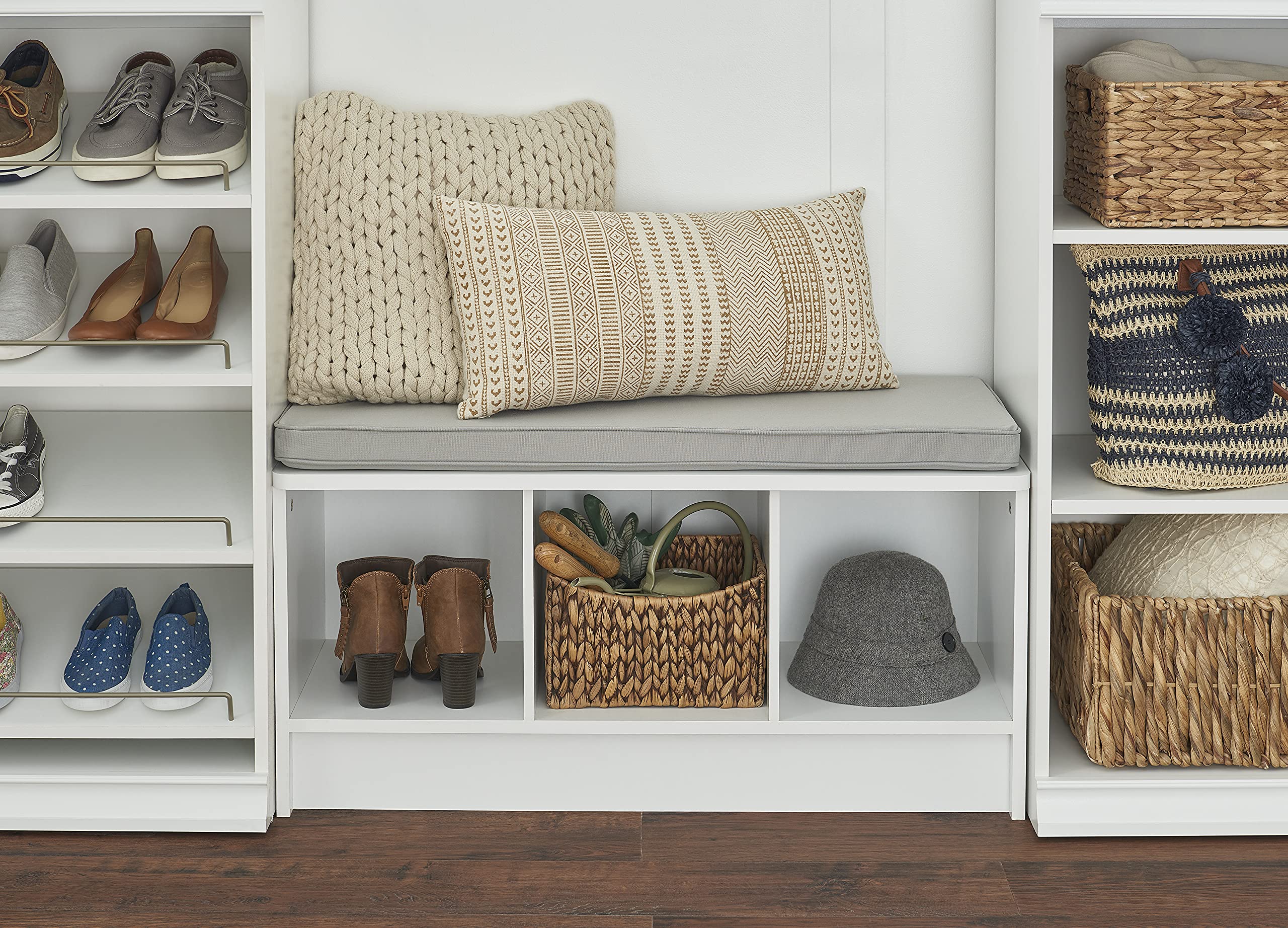 Closetmaid 1631 Cubeicals 3-Cube Storage Bench, White With Gray Cushion