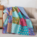 Slpr All Is Bright 50' X 60' Quilted Throw Blanket, Summer Lightweight Throw Quilt With Colorful Patchwork Design For Couch An